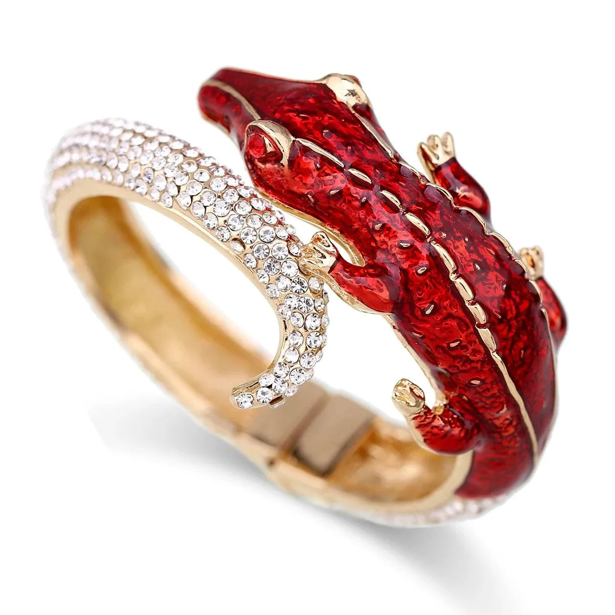 New Unique Design Antique Gold Plated Rhinestone Fashion Statement Crocodile Golden Bangle Cuff Bracelets for Women