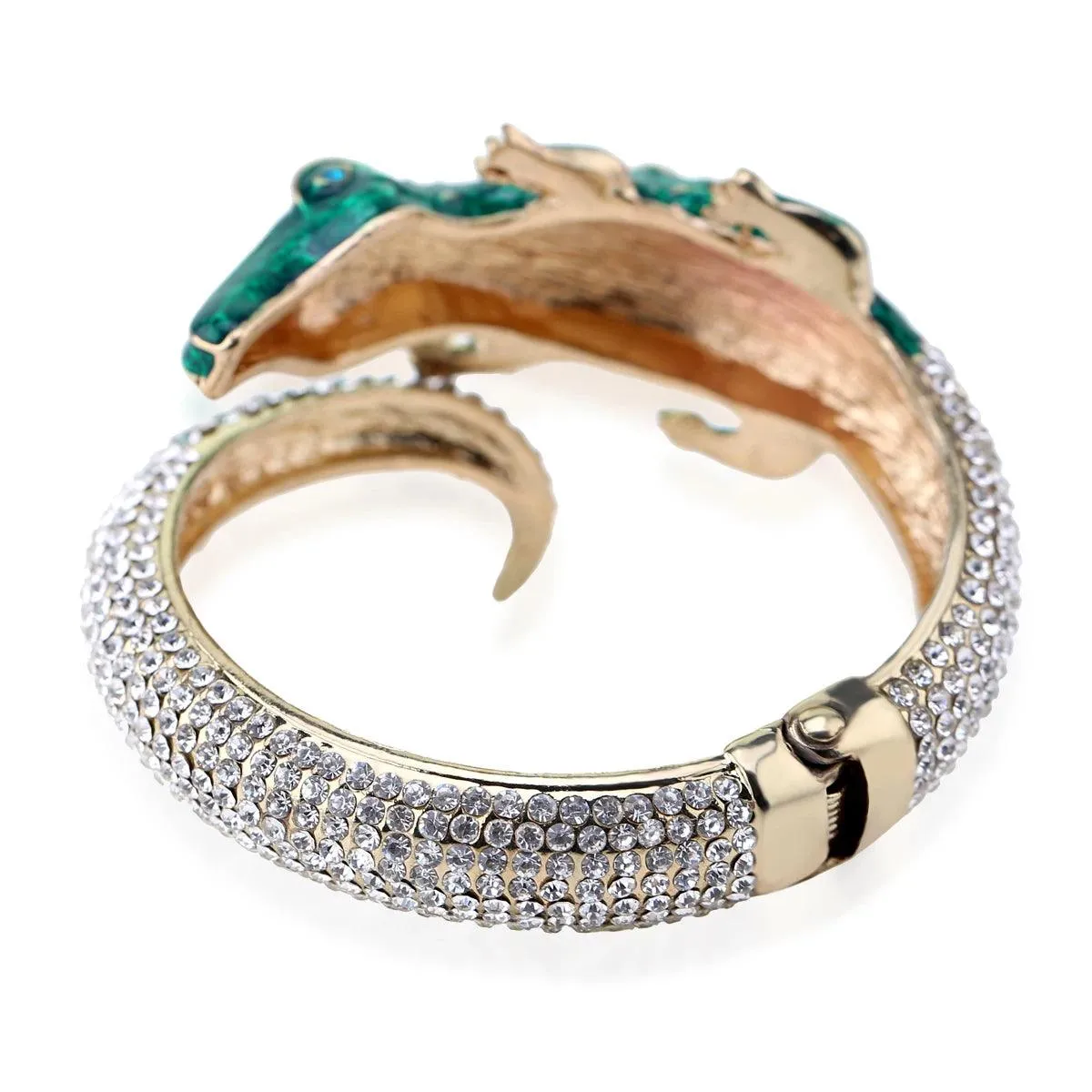 New Unique Design Antique Gold Plated Rhinestone Fashion Statement Crocodile Golden Bangle Cuff Bracelets for Women
