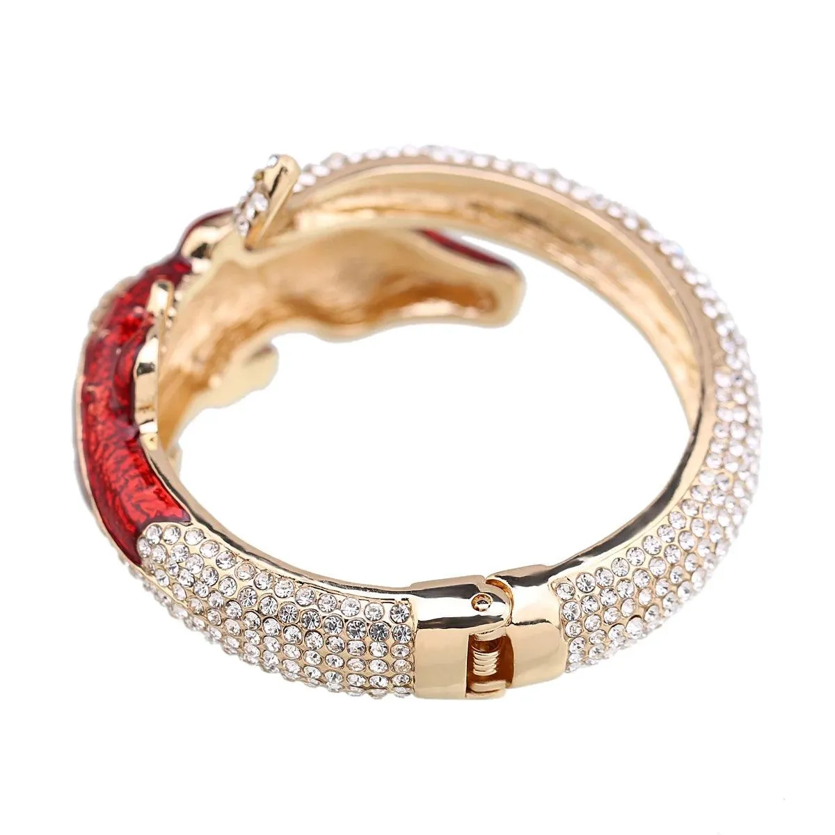 New Unique Design Antique Gold Plated Rhinestone Fashion Statement Crocodile Golden Bangle Cuff Bracelets for Women