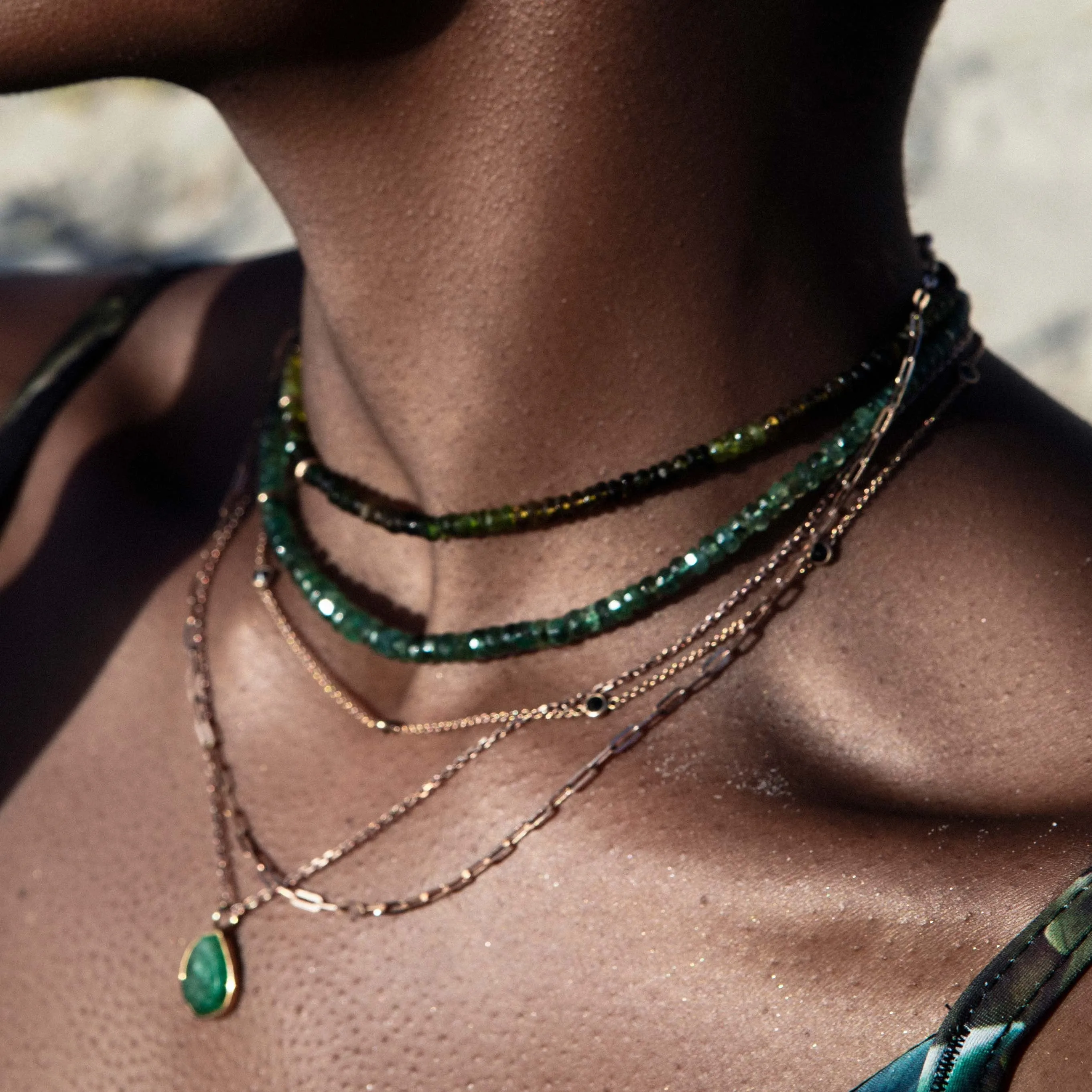 Nzuri Necklace in Emerald Beads and Gold