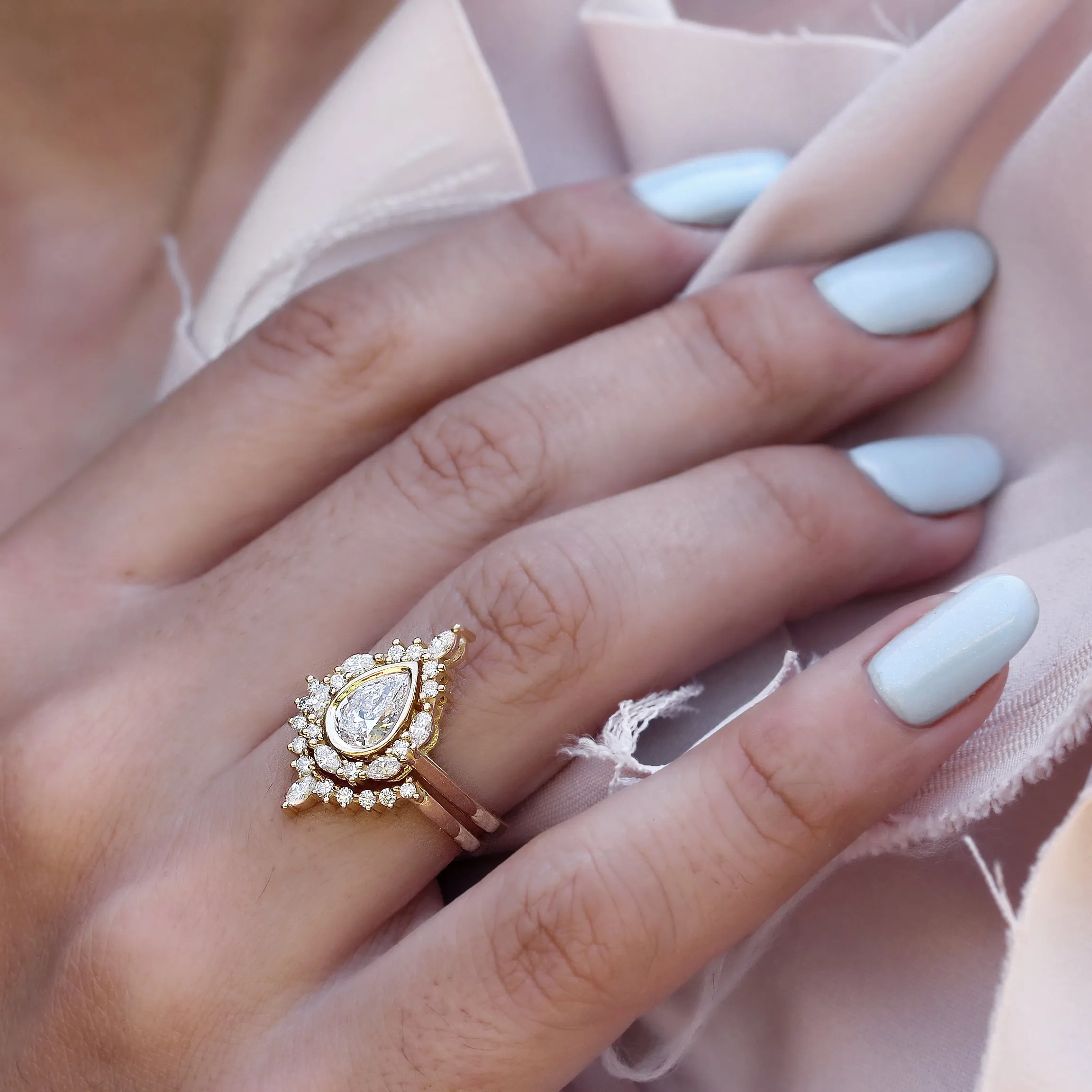 Pear Diamond Unique Engagement Ring Set - "Eva" ♥