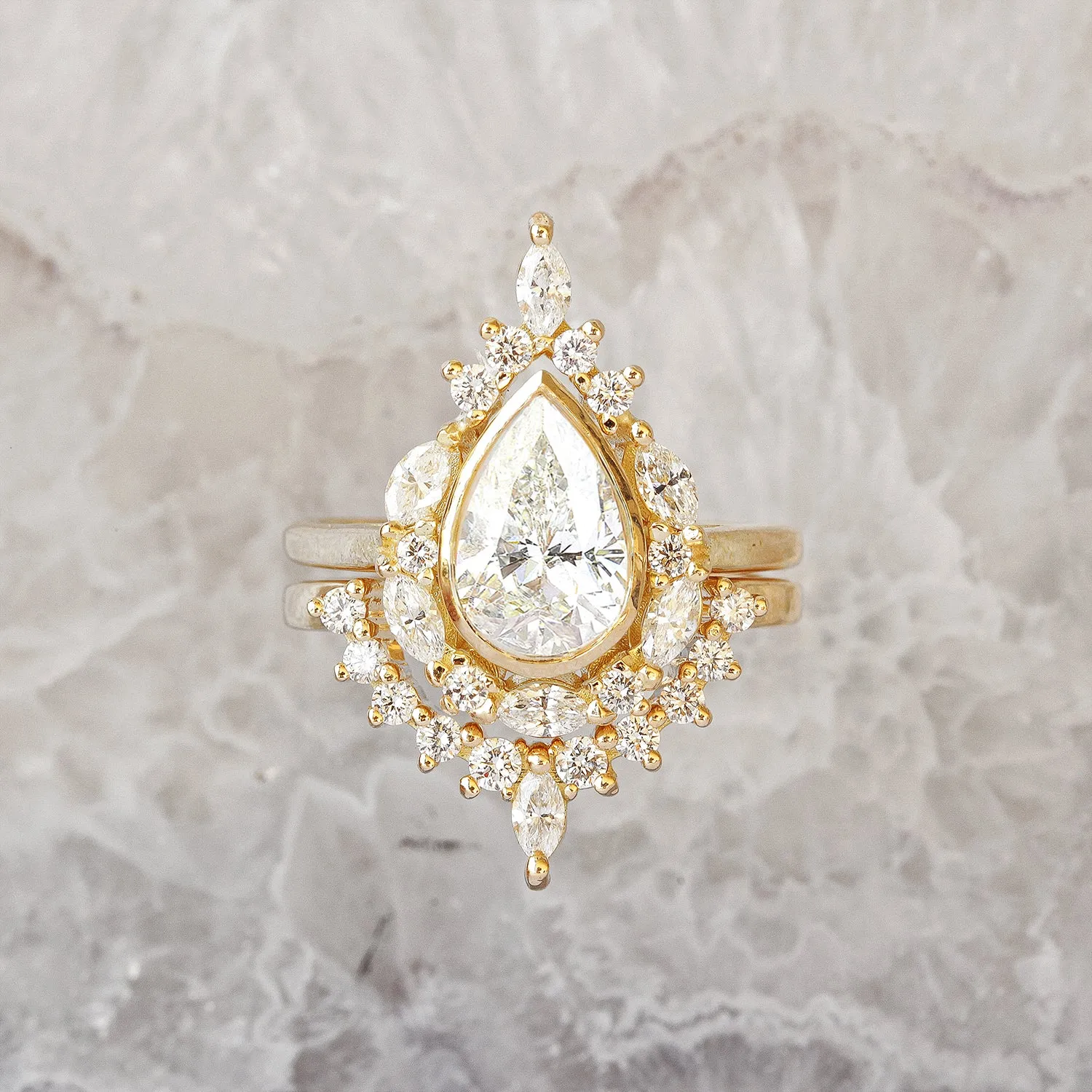 Pear Diamond Unique Engagement Ring Set - "Eva" ♥