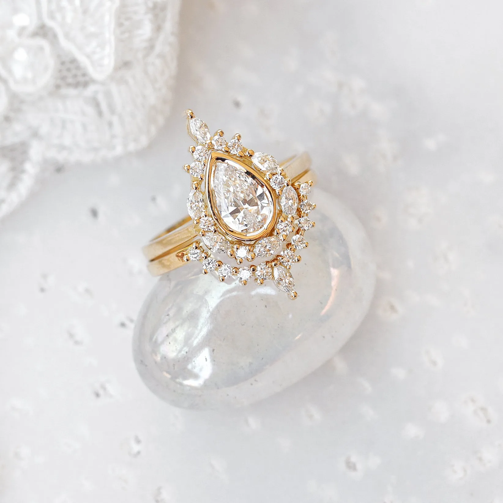 Pear Diamond Unique Engagement Ring Set - "Eva" ♥