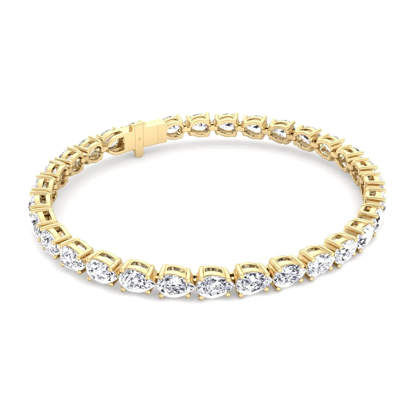 Pear Shape East To West Natural Diamond Tennis Bracelet 14K Solid Gold