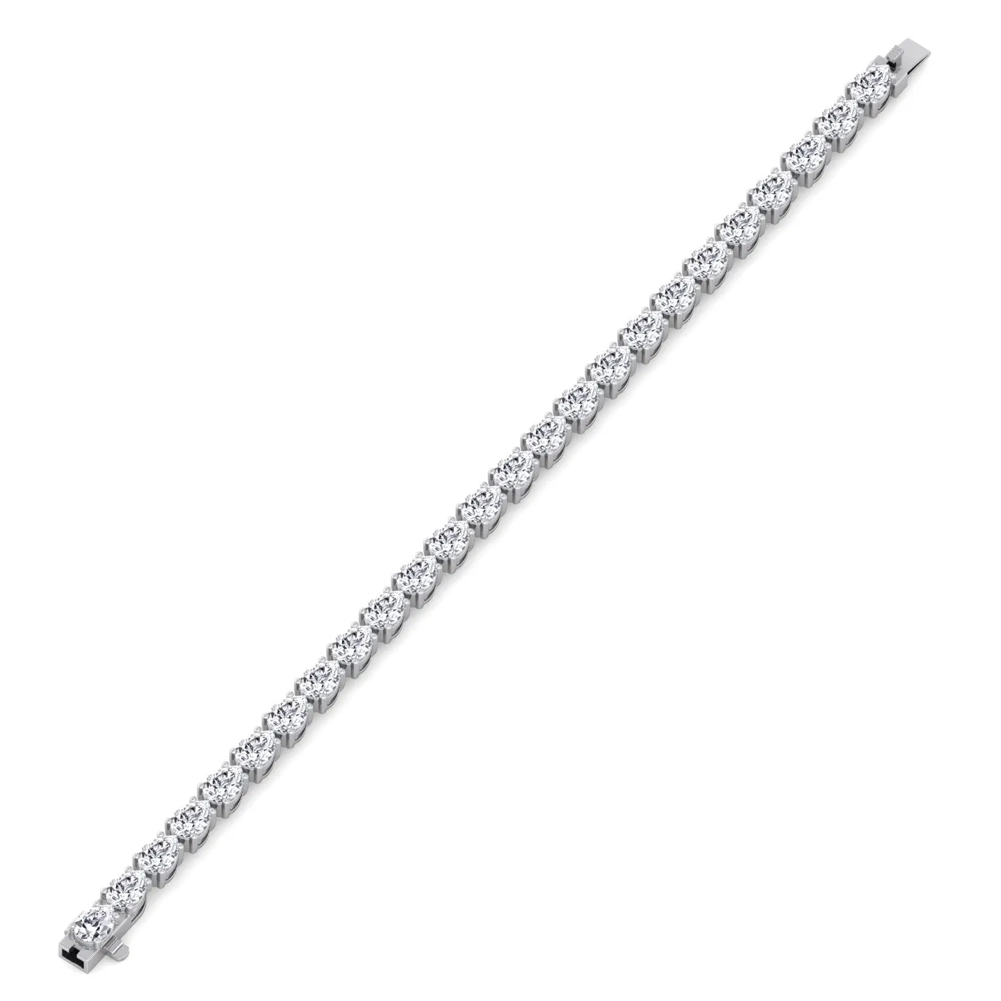 Pear Shape East To West Natural Diamond Tennis Bracelet 14K Solid Gold
