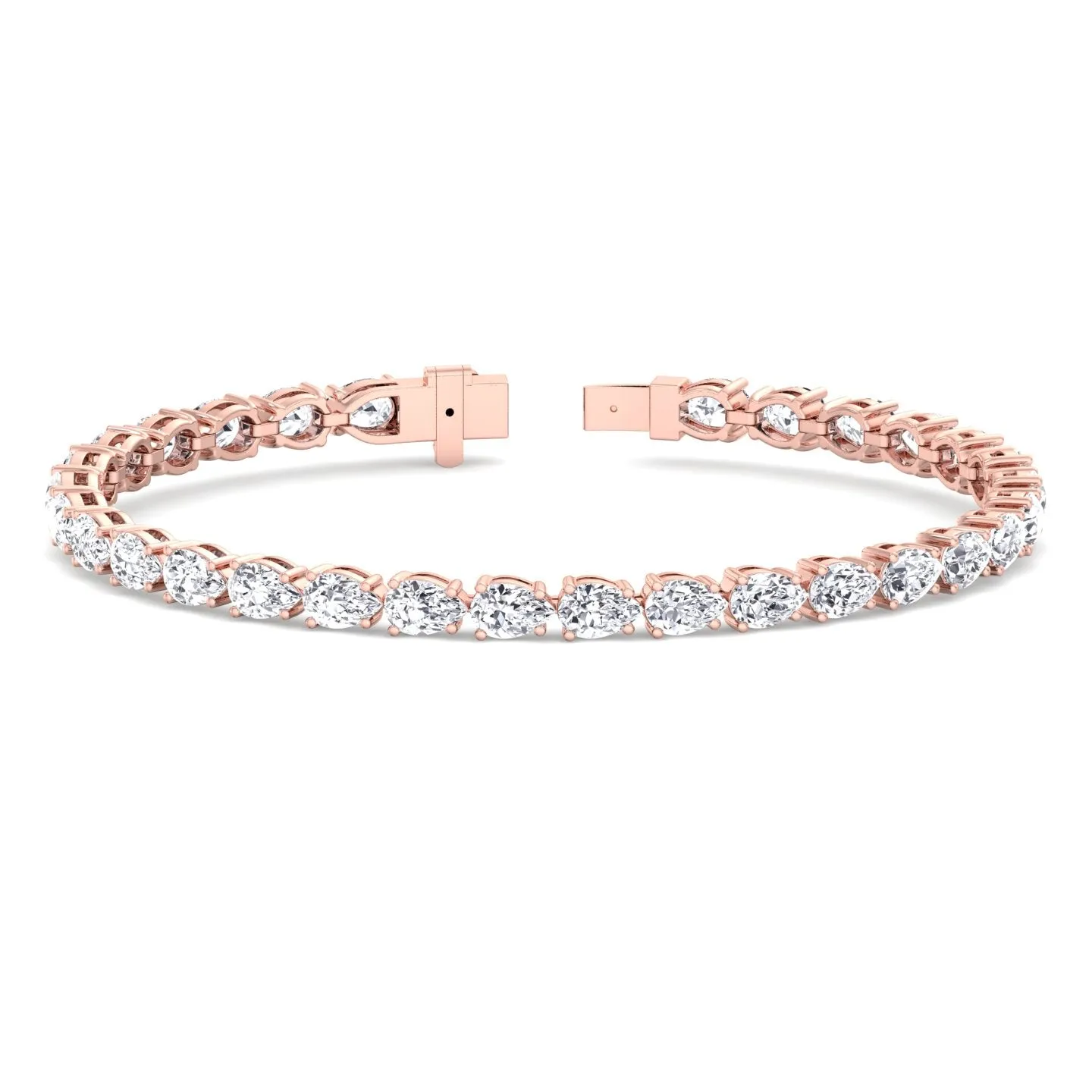 Pear Shape East To West Natural Diamond Tennis Bracelet 14K Solid Gold