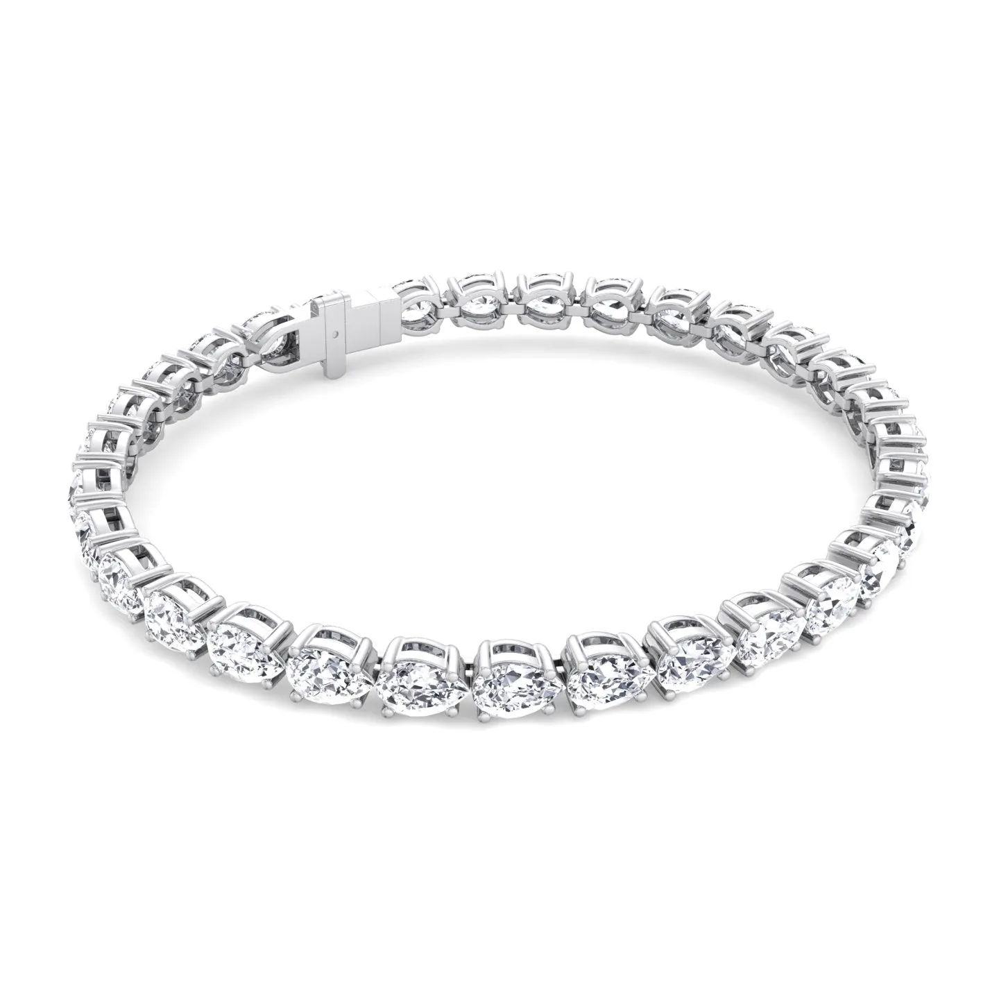 Pear Shape East To West Natural Diamond Tennis Bracelet 14K Solid Gold
