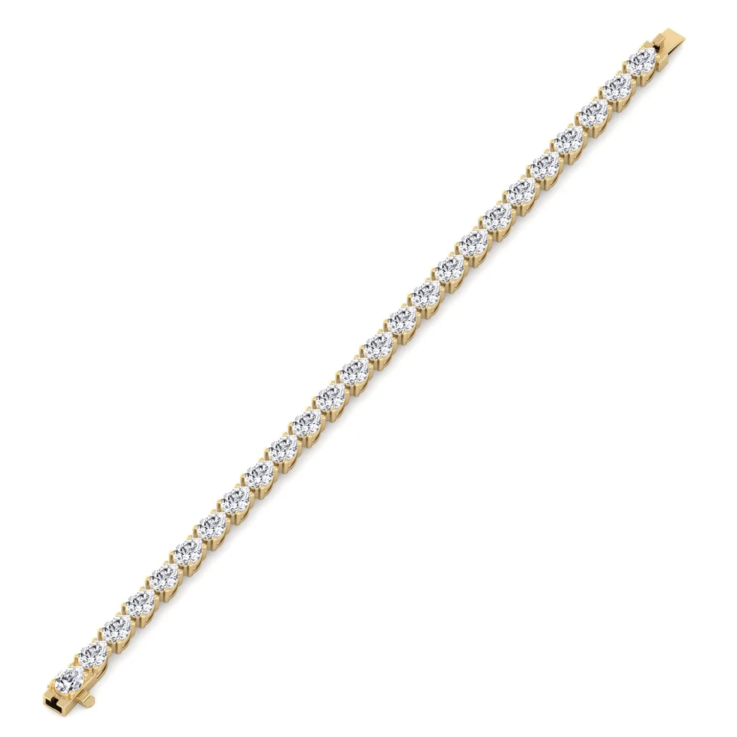 Pear Shape East To West Natural Diamond Tennis Bracelet 14K Solid Gold
