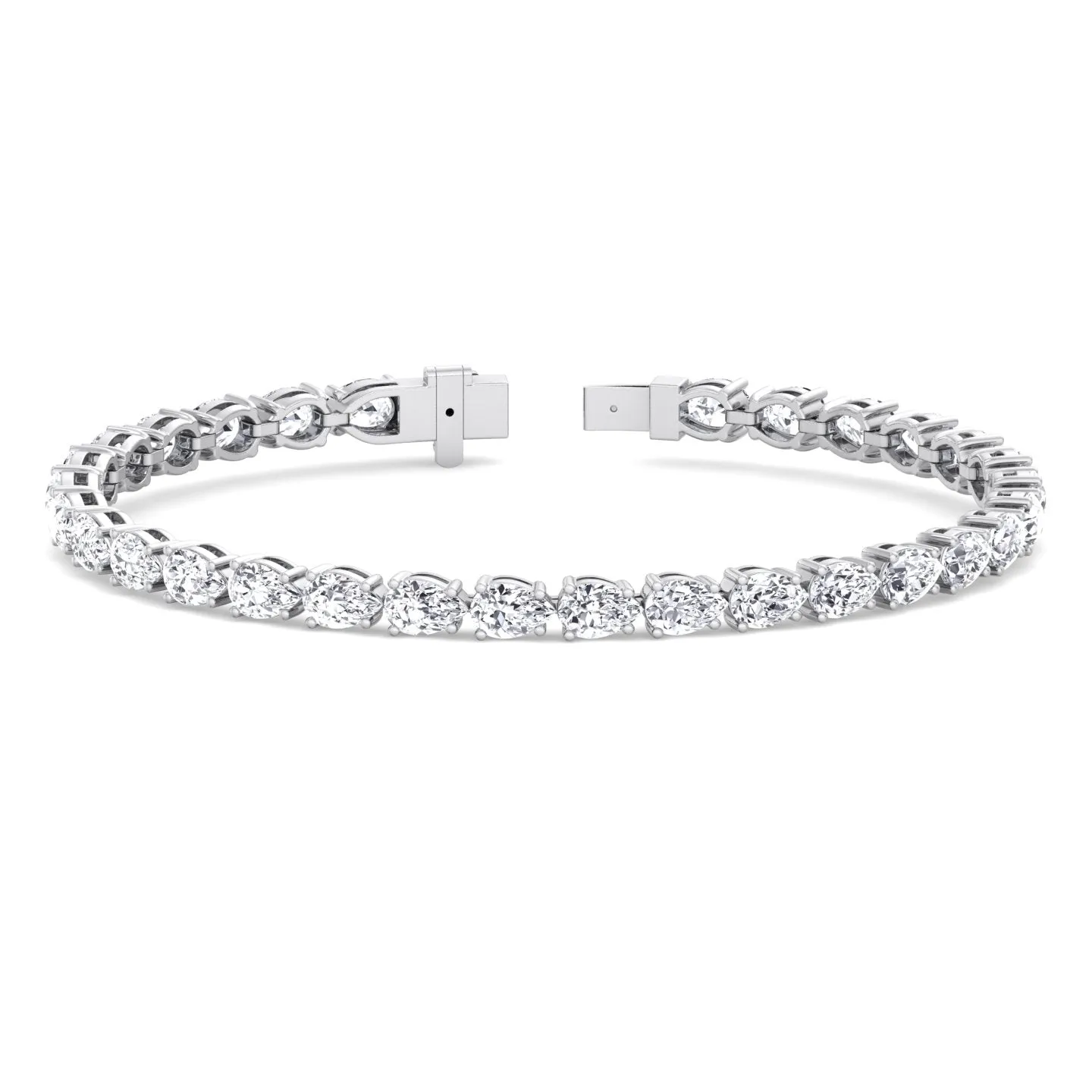 Pear Shape East To West Natural Diamond Tennis Bracelet 14K Solid Gold