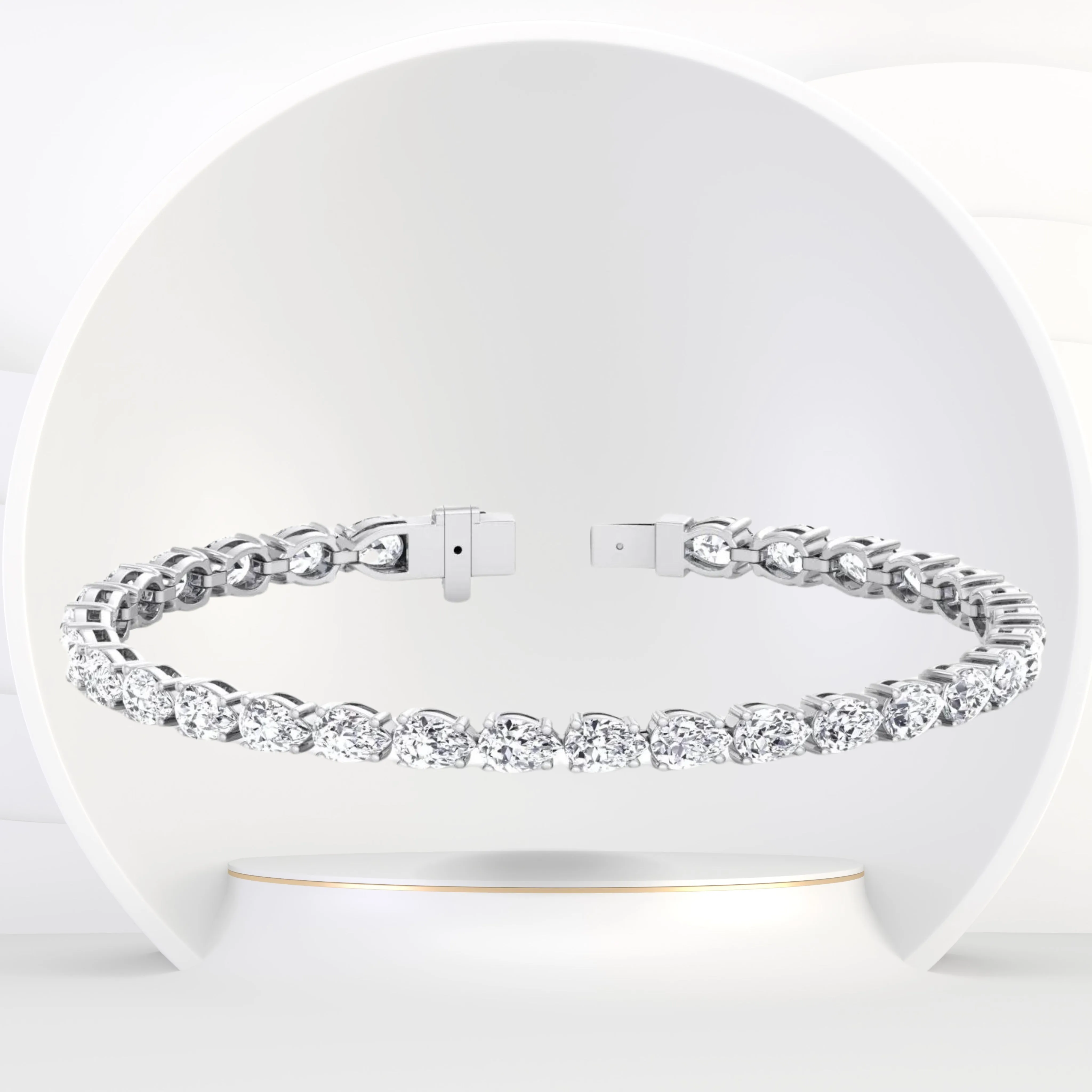 Pear Shape East To West Natural Diamond Tennis Bracelet 14K Solid Gold