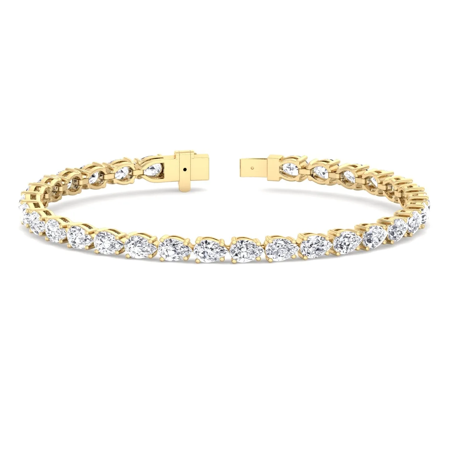 Pear Shape East To West Natural Diamond Tennis Bracelet 14K Solid Gold
