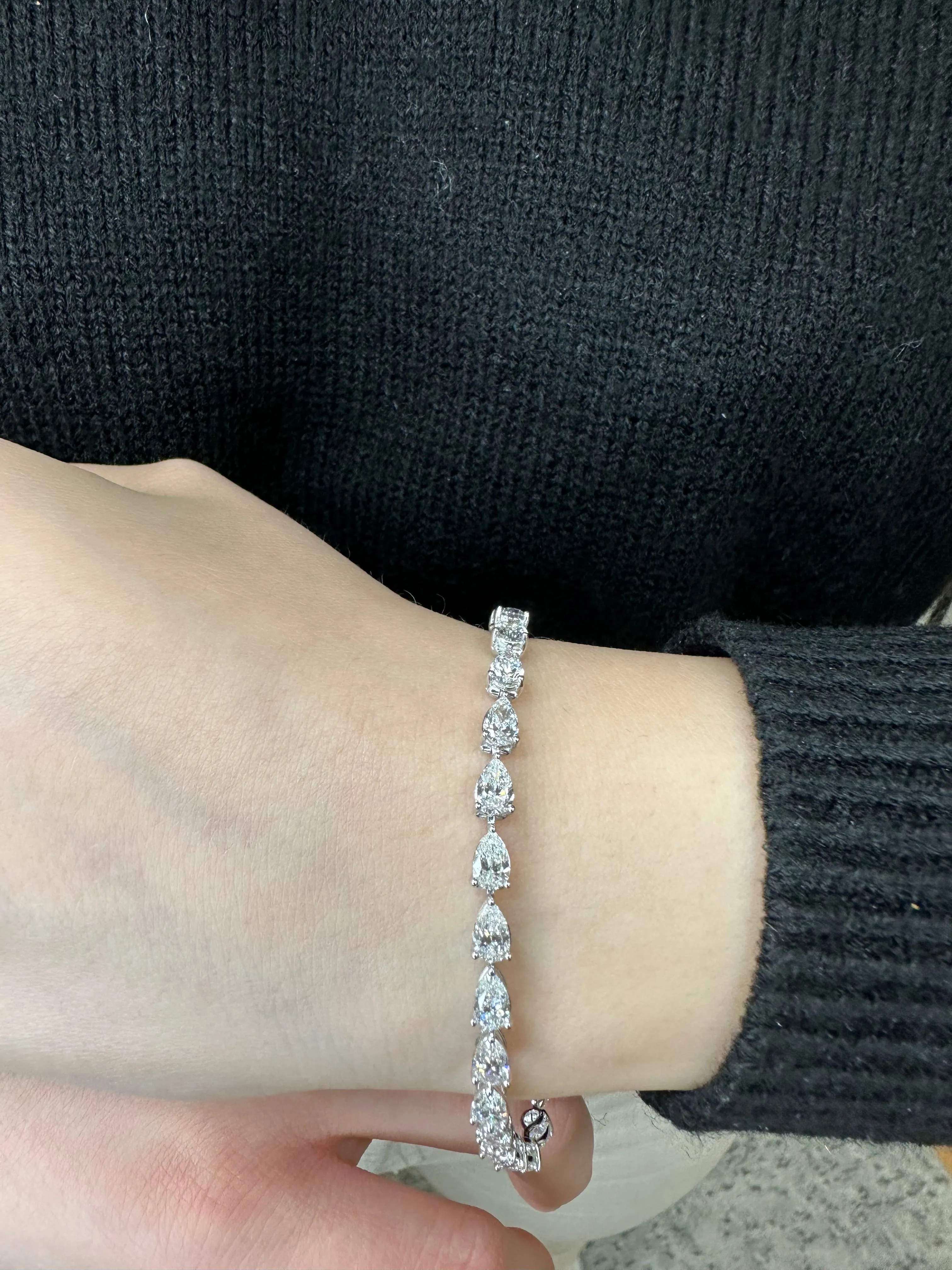 Pear Shape East To West Natural Diamond Tennis Bracelet 14K Solid Gold