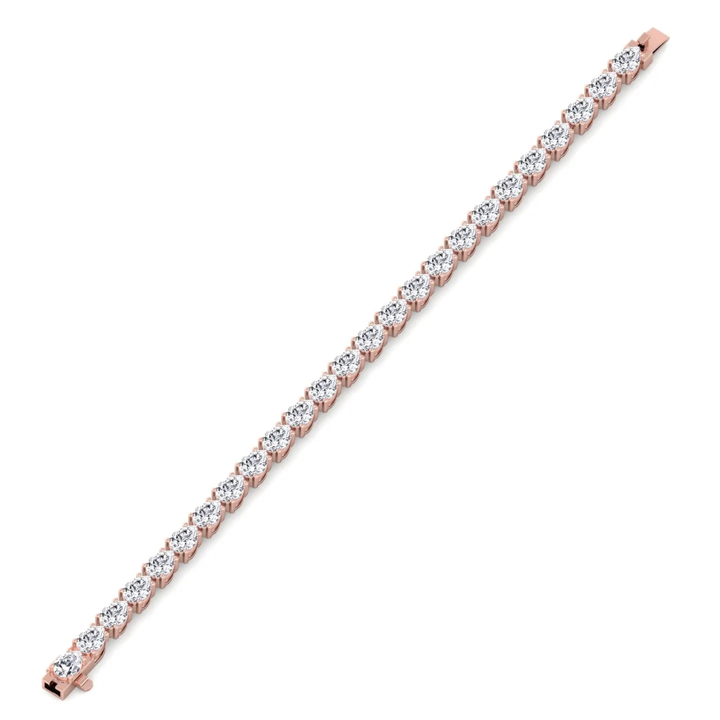 Pear Shape East To West Natural Diamond Tennis Bracelet 14K Solid Gold