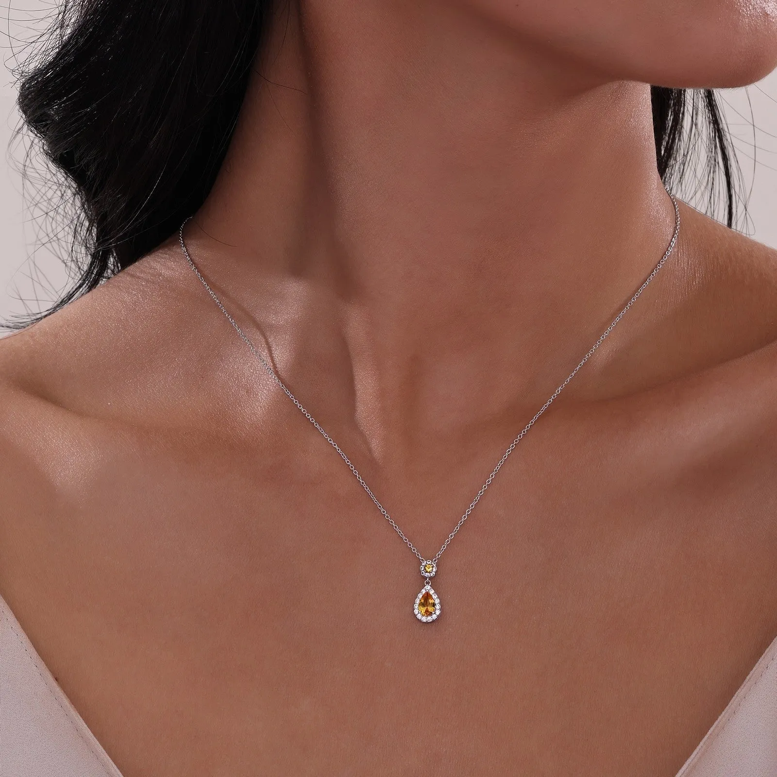 Pear Shape Halo Necklace N0318CAP20