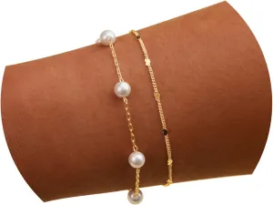 Pearl Bracelets for Women, 14K Real Gold Plated Bracelets for Women Waterproof, Pearl Layered Bracelets, Multilayer Bracelets for Women