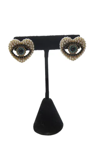 Pearl Evil Eye Heart Earrings