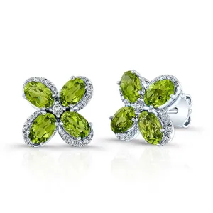 Peridot And Diamond Earrings In 14k White Gold