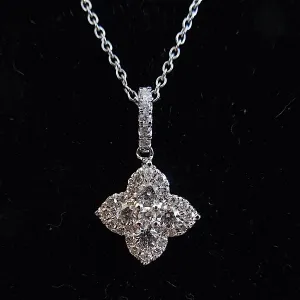 Petite Vintage Diamond Cluster Pendant in White Gold
