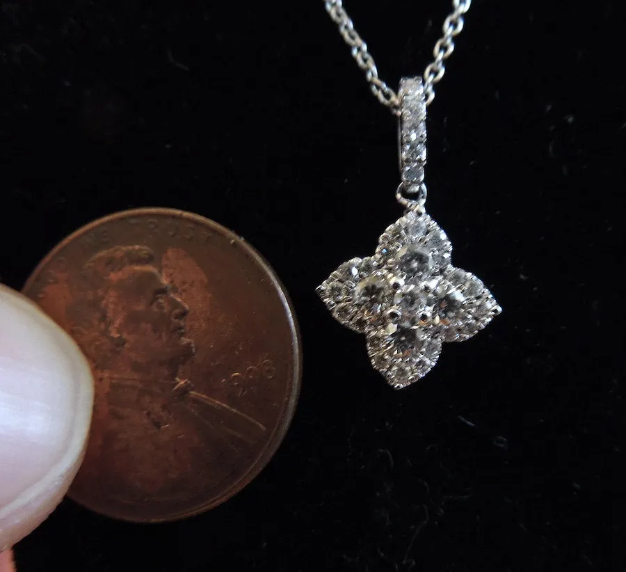 Petite Vintage Diamond Cluster Pendant in White Gold