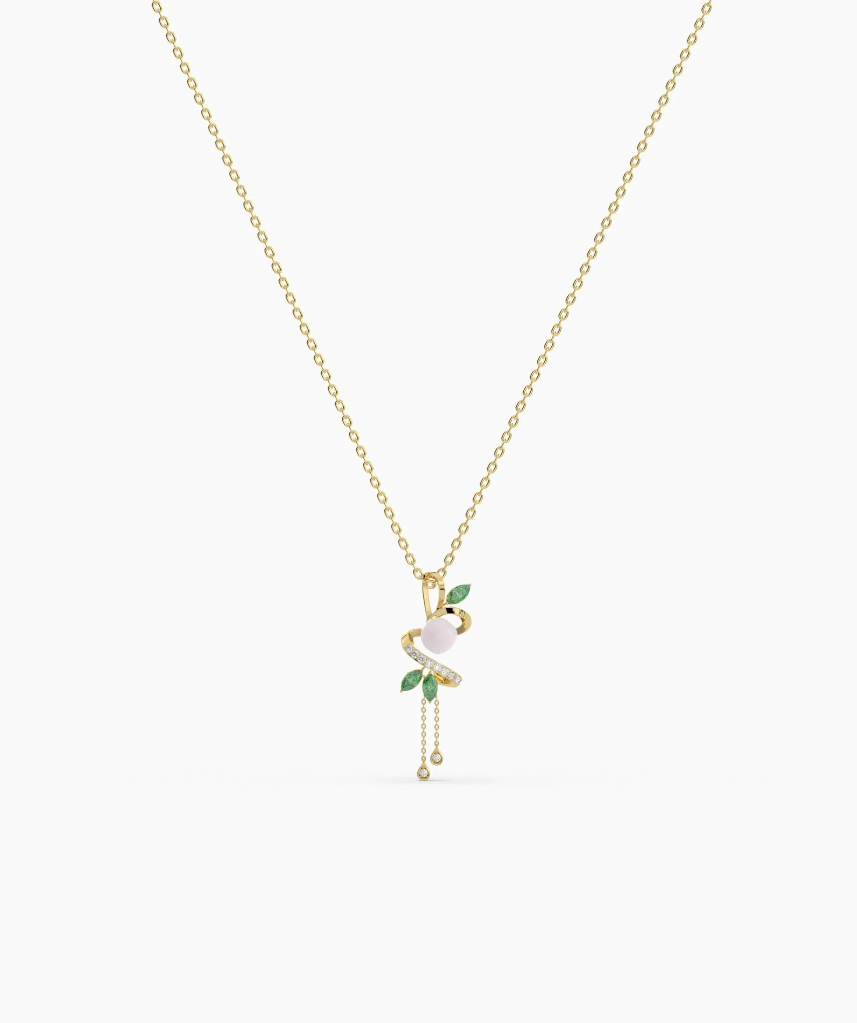 Pink & Green Gemstone Floral Pendant