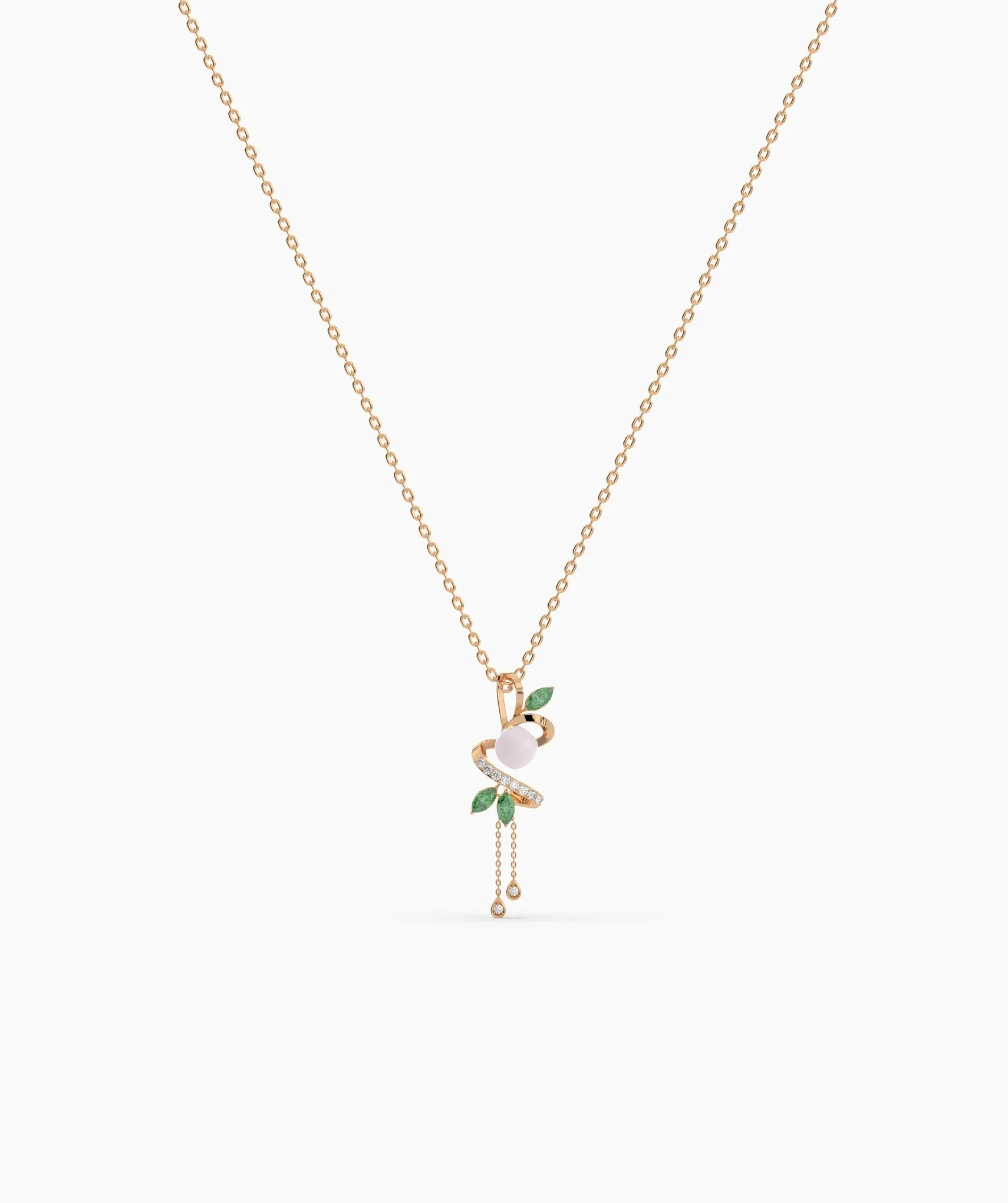 Pink & Green Gemstone Floral Pendant