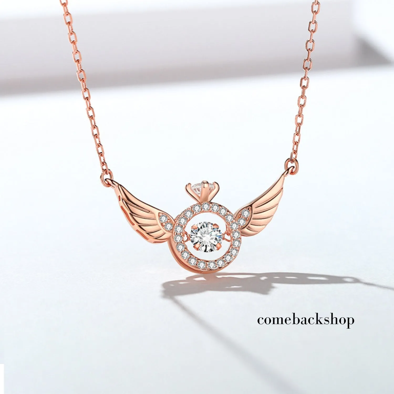 Pink Angel Wings Pendant Necklace,Cute Tiny Guardian Angel Charm Necklace,Dainty Simple Minimalist Necklace for Women