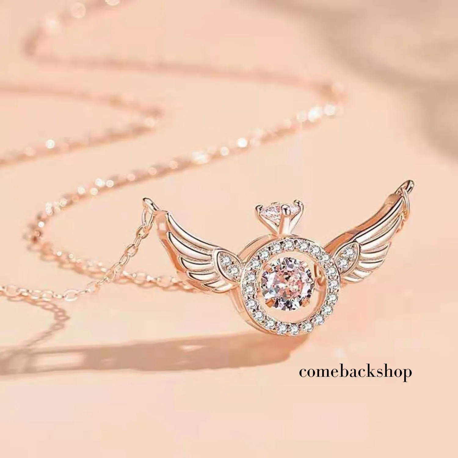 Pink Angel Wings Pendant Necklace,Cute Tiny Guardian Angel Charm Necklace,Dainty Simple Minimalist Necklace for Women