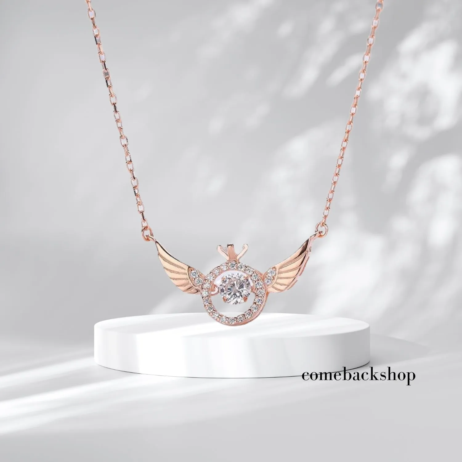 Pink Angel Wings Pendant Necklace,Cute Tiny Guardian Angel Charm Necklace,Dainty Simple Minimalist Necklace for Women