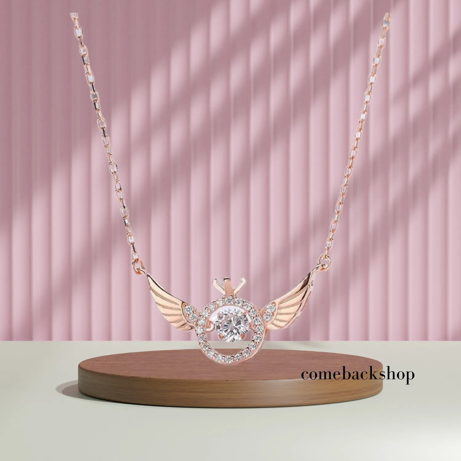 Pink Angel Wings Pendant Necklace,Cute Tiny Guardian Angel Charm Necklace,Dainty Simple Minimalist Necklace for Women