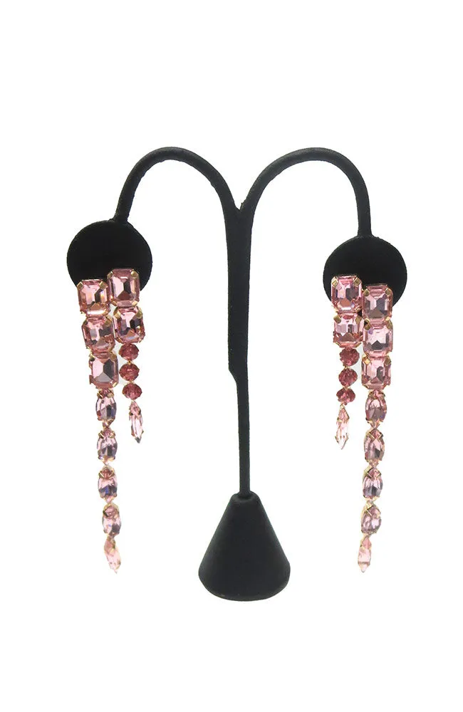 Pink Crystal 2 Strand Drop Earrings