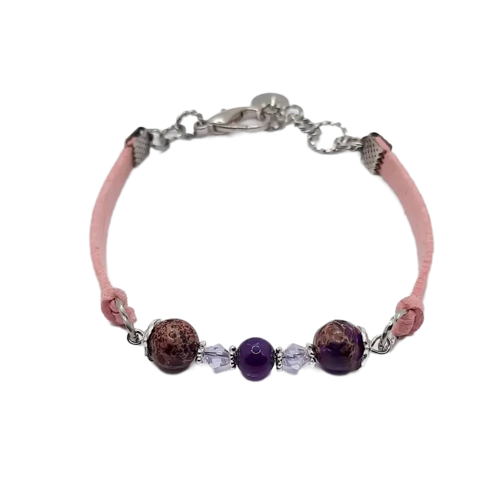 Pink Faux suede Purple Gemstone Bracelet