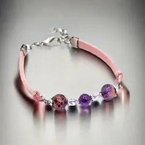 Pink Faux suede Purple Gemstone Bracelet