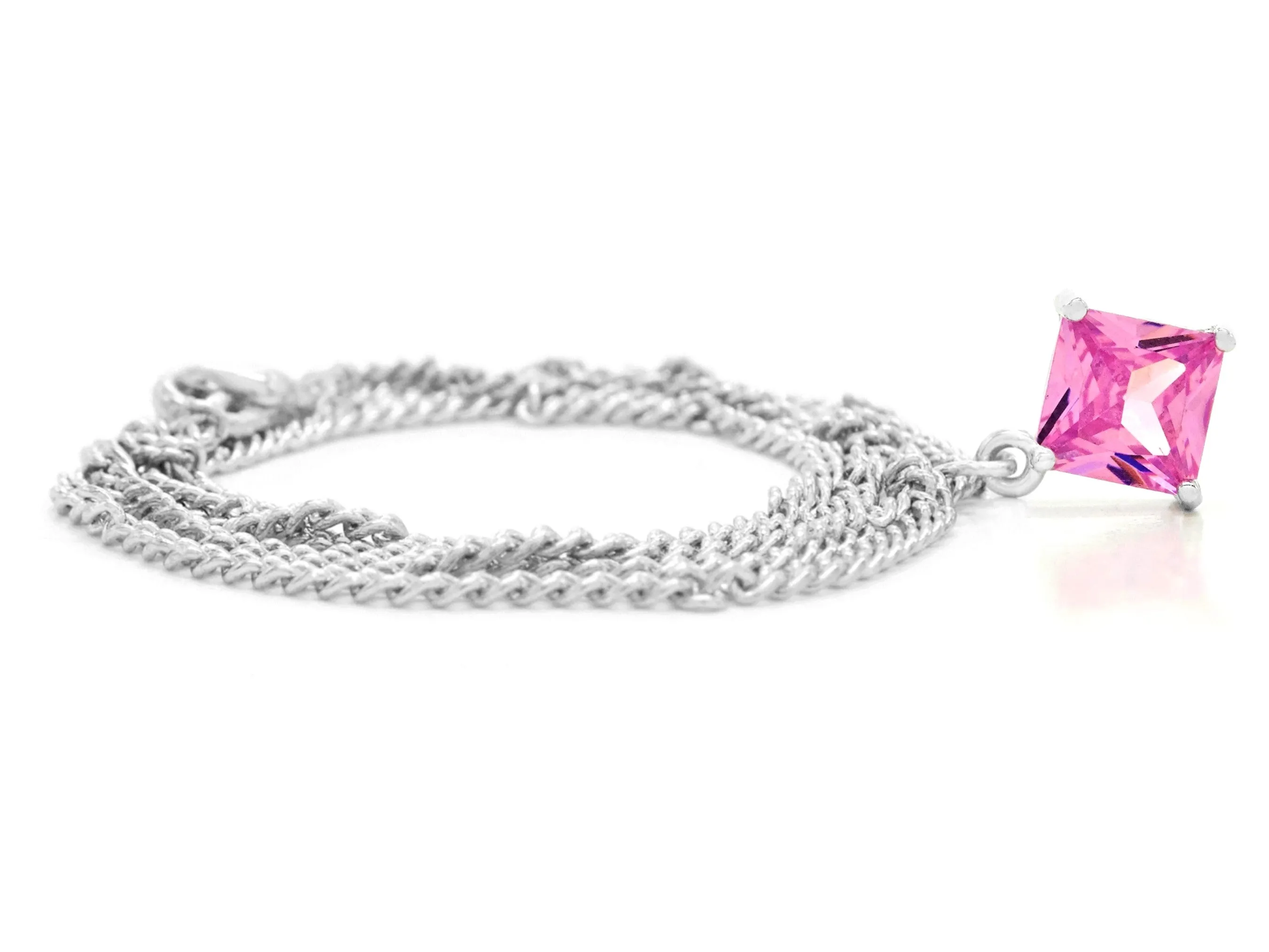 Pink Gem Princess White Gold Necklace