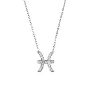 Pisces Zodiac Necklace in Silver Zircon