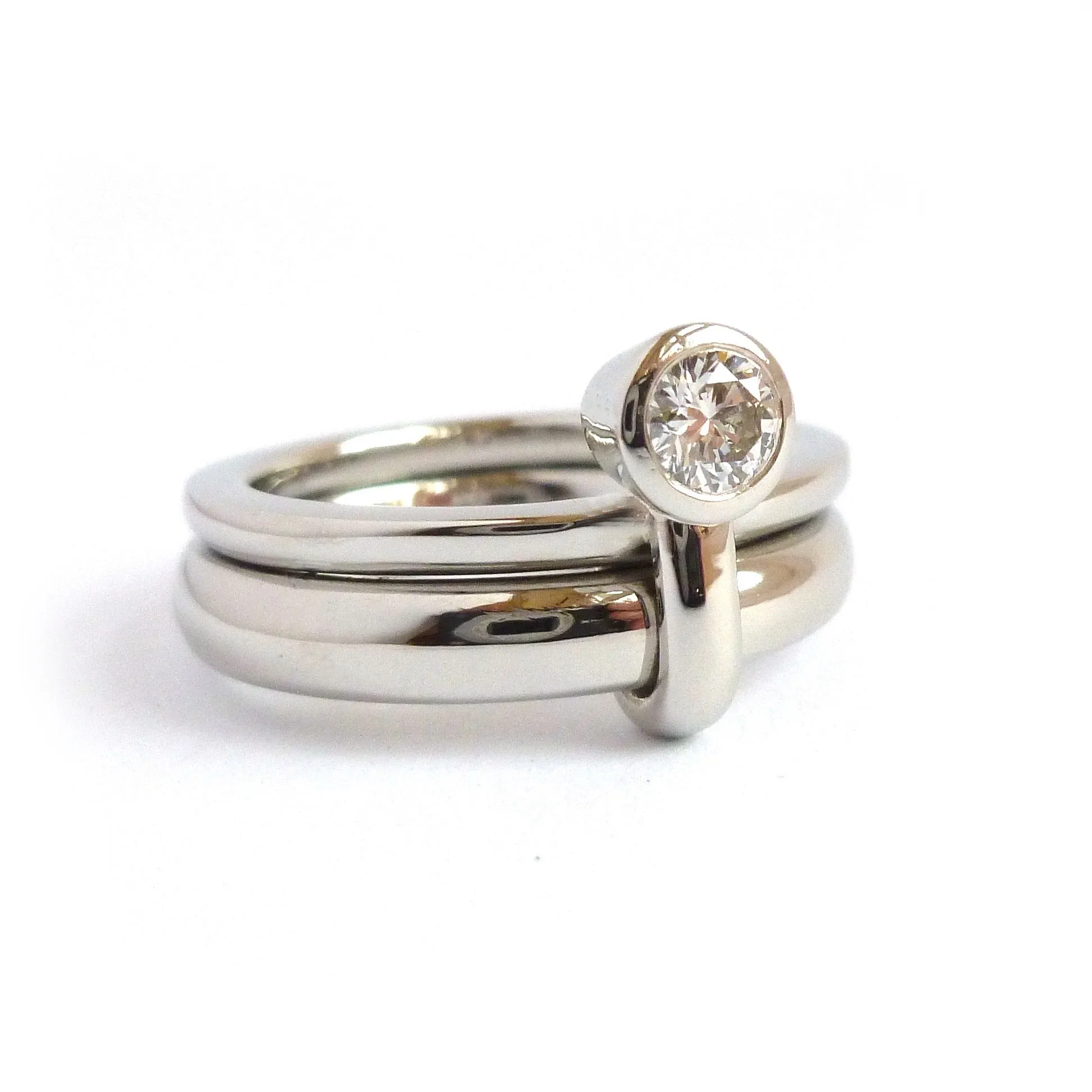 Platinum and diamond modern chunky stacking ring