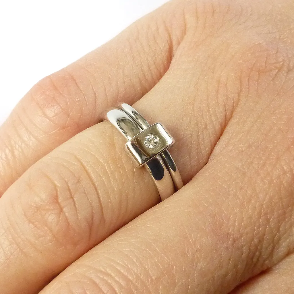 Platinum and diamond two band ring - modern and unique