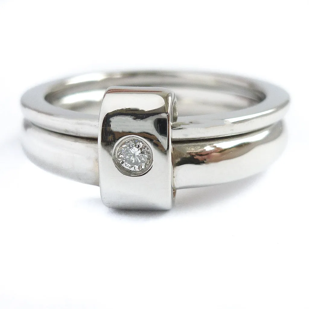 Platinum and diamond two band ring - modern and unique