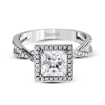 Princess-Cut Halo Criss-Cross Engagement Ring In 18k With Diamonds