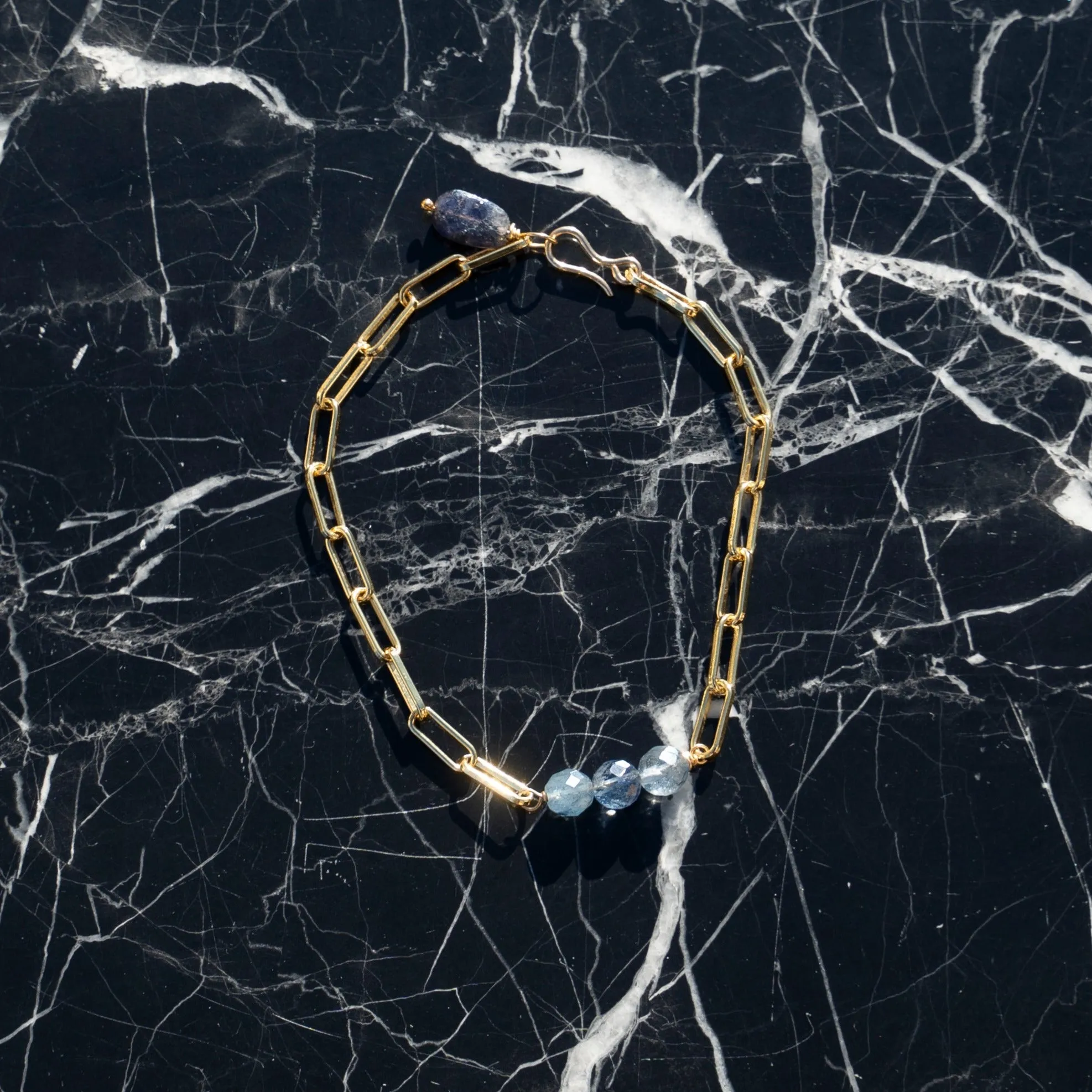 Protextor Parrish Paper Clip Bracelet in Iolite, Blueberry Quartz and Gold
