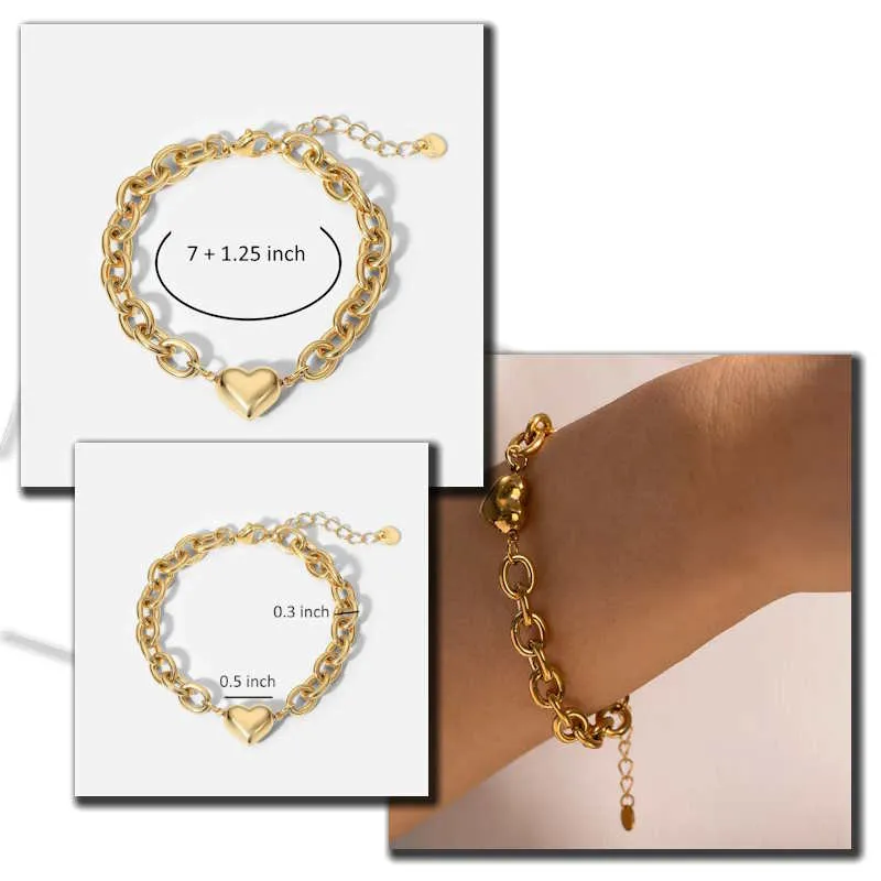 Puff Heart Chain Bracelet
