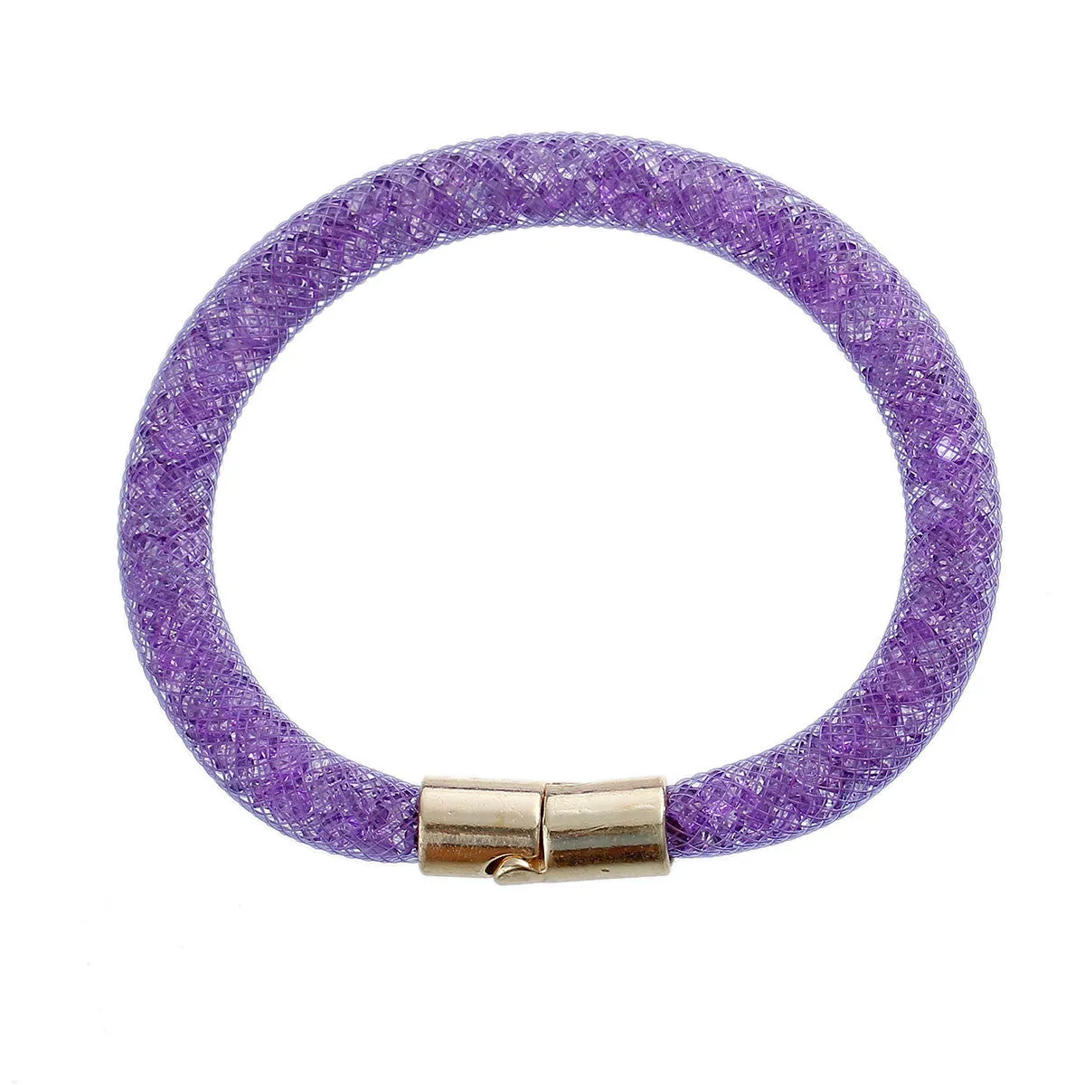 Purple Shiny Rhinestone Crystal Star Glitter Mesh Magnetic Wrap Bangle Bracelet