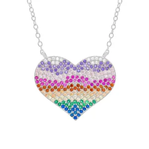 Rainbow CZ Pave Heart Necklace