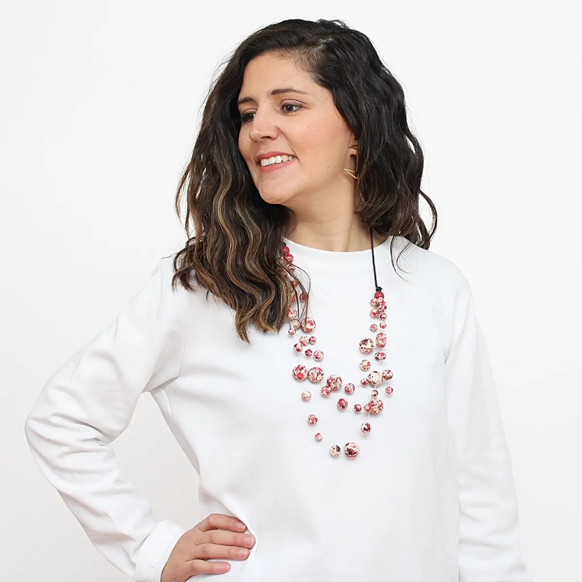 Red and White Marbled Anika Necklace