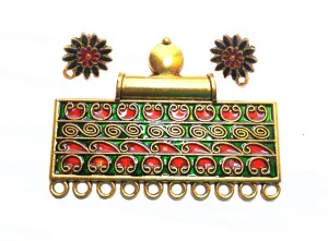 Red Green Enamel Pendant with Studs