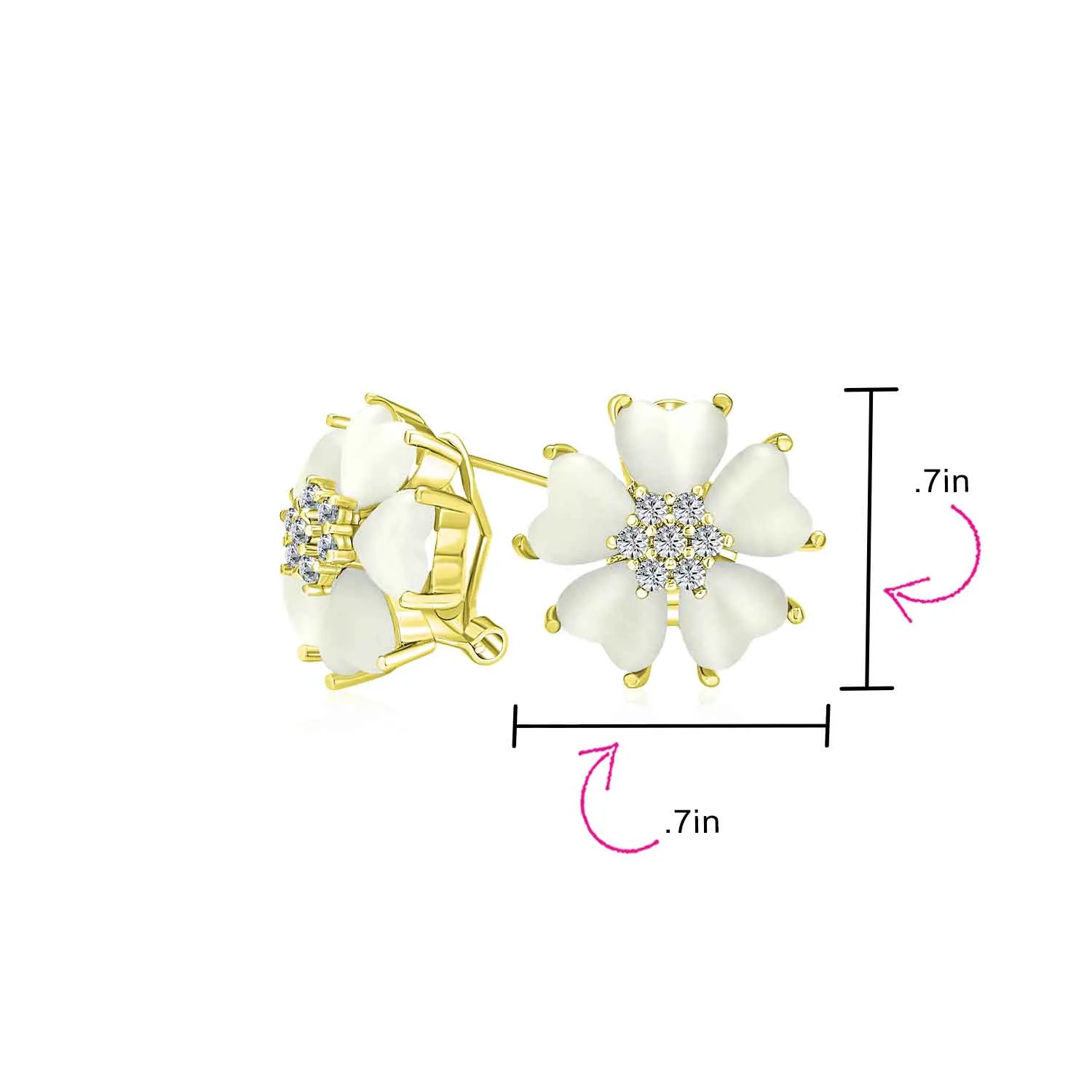 Romantic Cat Eye Gemstone Heart Petal Flower Stud Earrings in Yellow Gold