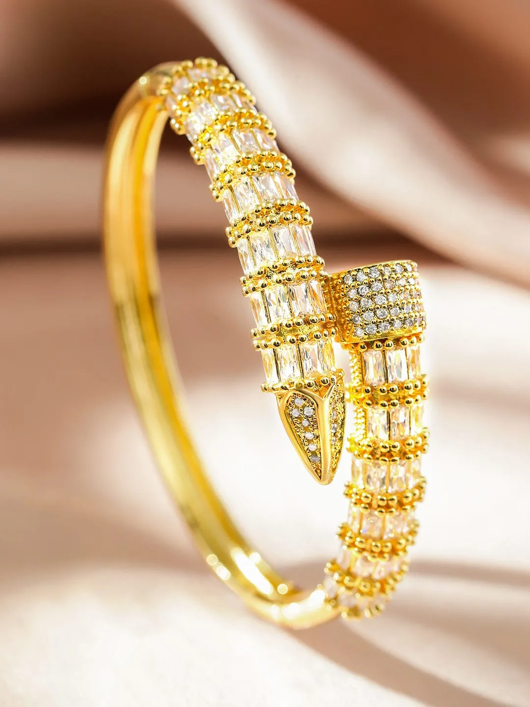 Rubans 22K Gold-Plated Luxurious Snake-Inspired Cubic Zirconia Bracelet