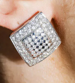 Sable 3 Carats Pave Round Square Diamond Stud Earrings in 14K White Gold