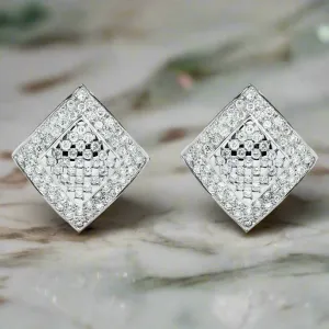 Sable 3 Carats Pave Round Square Diamond Stud Earrings in 14K White Gold