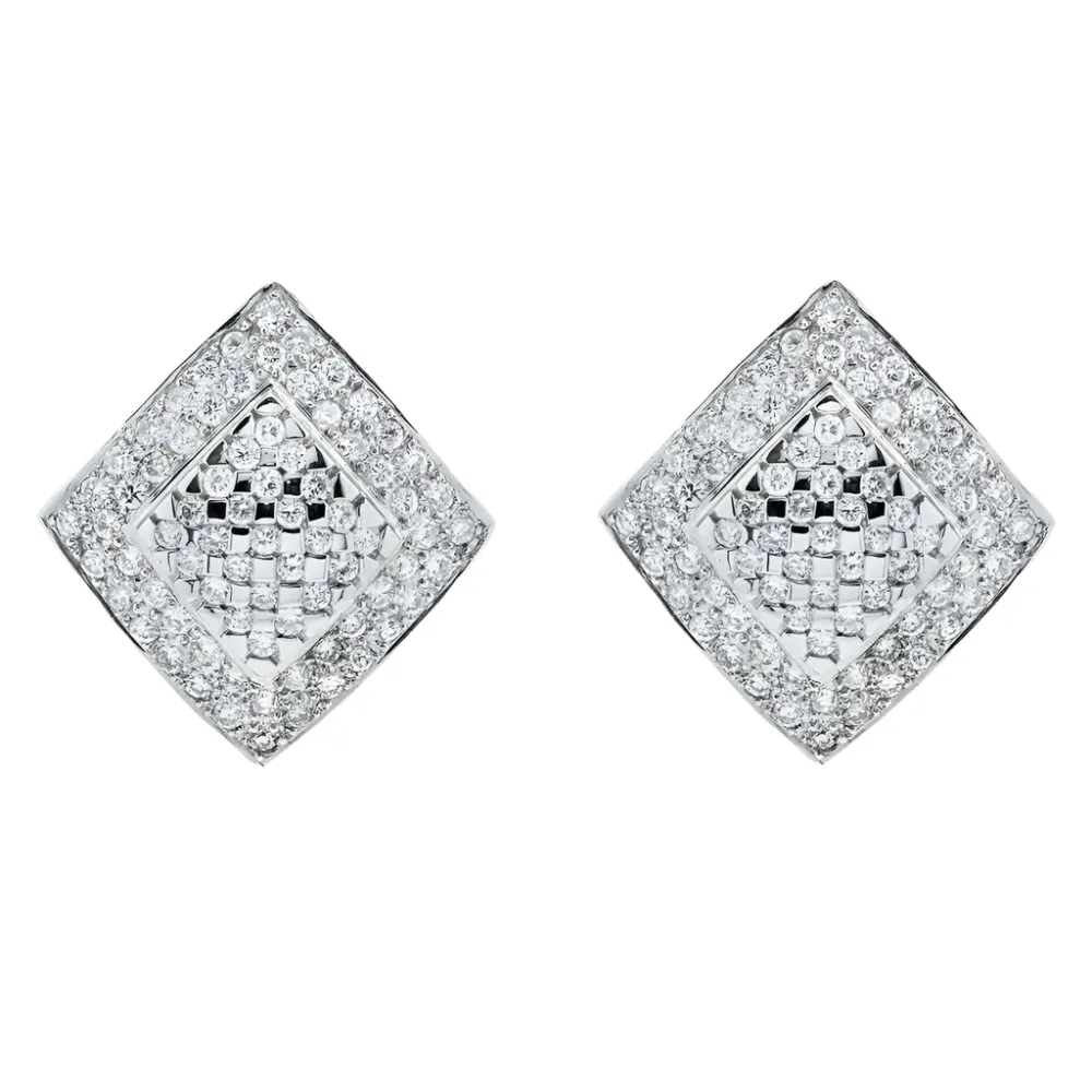 Sable 3 Carats Pave Round Square Diamond Stud Earrings in 14K White Gold