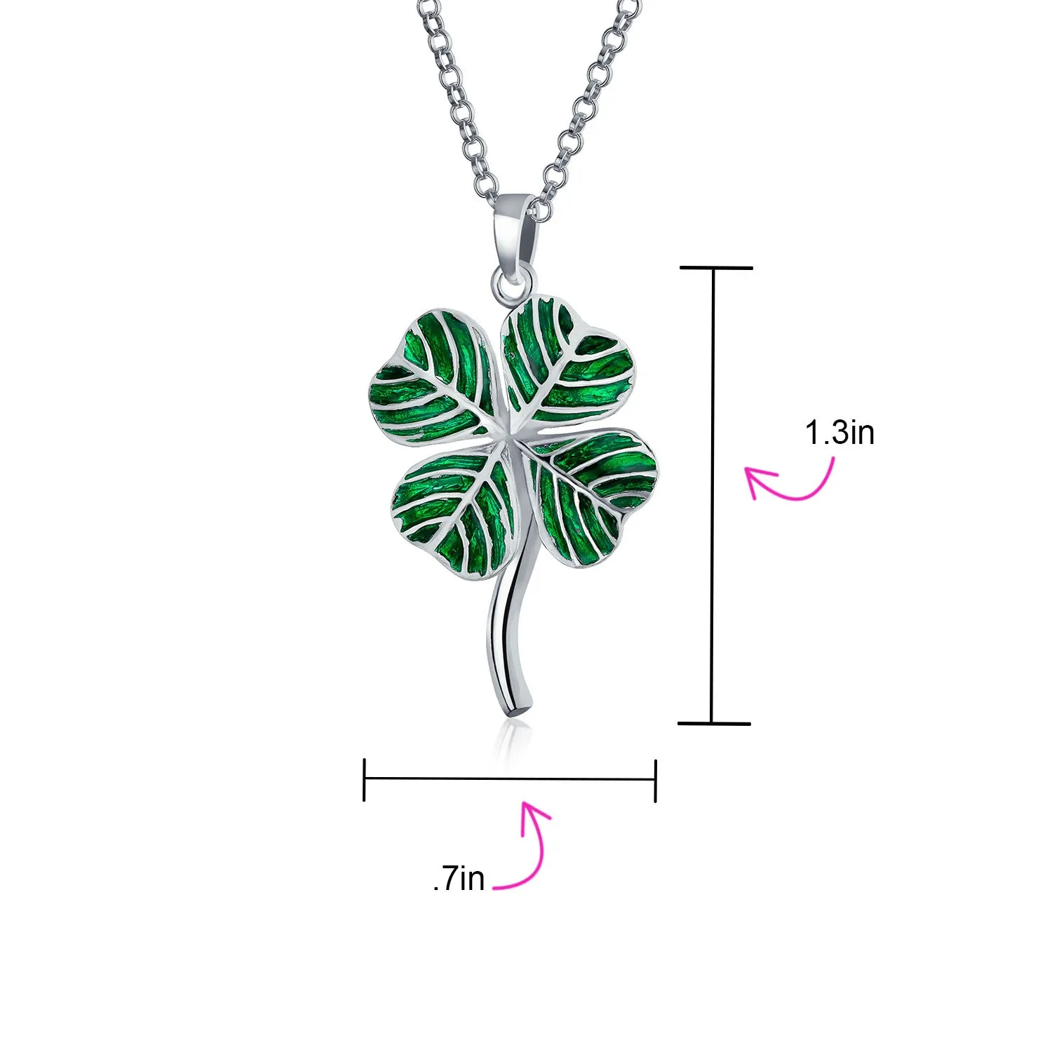Saint Patrick Shamrock Good Luck Charm Pendant Necklace in Sterling Silver